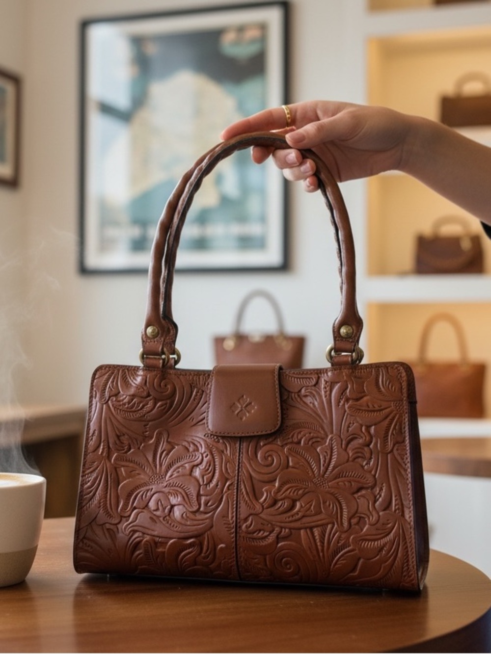 Patricia Nash Rienzo Florence tooled leather satchel floral bag